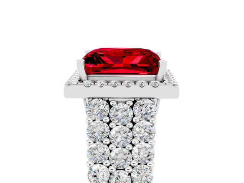 White gold Princess Cut Halo Pavé Diamond Engagement Ring with Split Shank and Four-Prong Setting_5