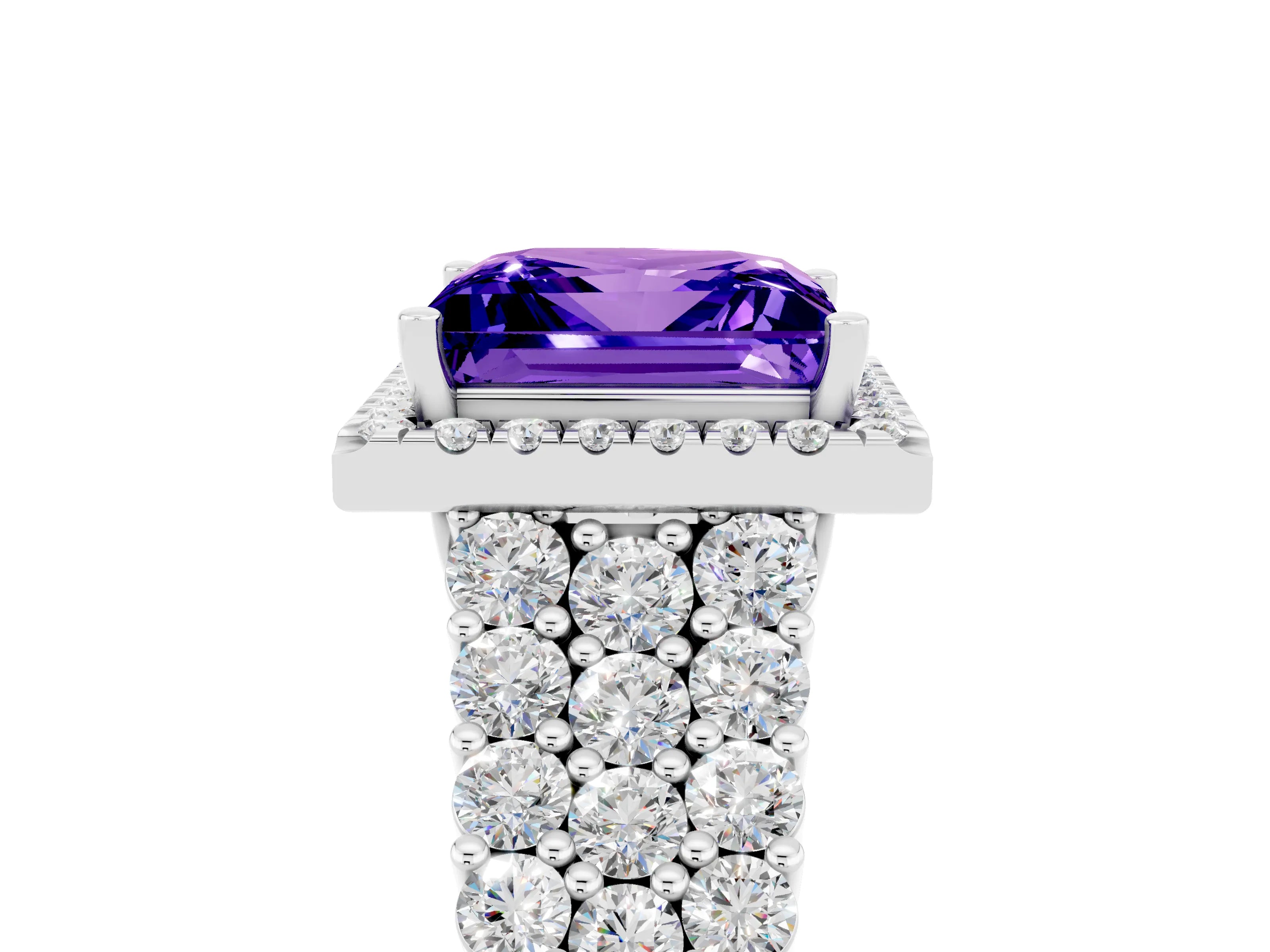 White gold Princess Cut Halo Pavé Diamond Engagement Ring with Split Shank and Four-Prong Setting_5