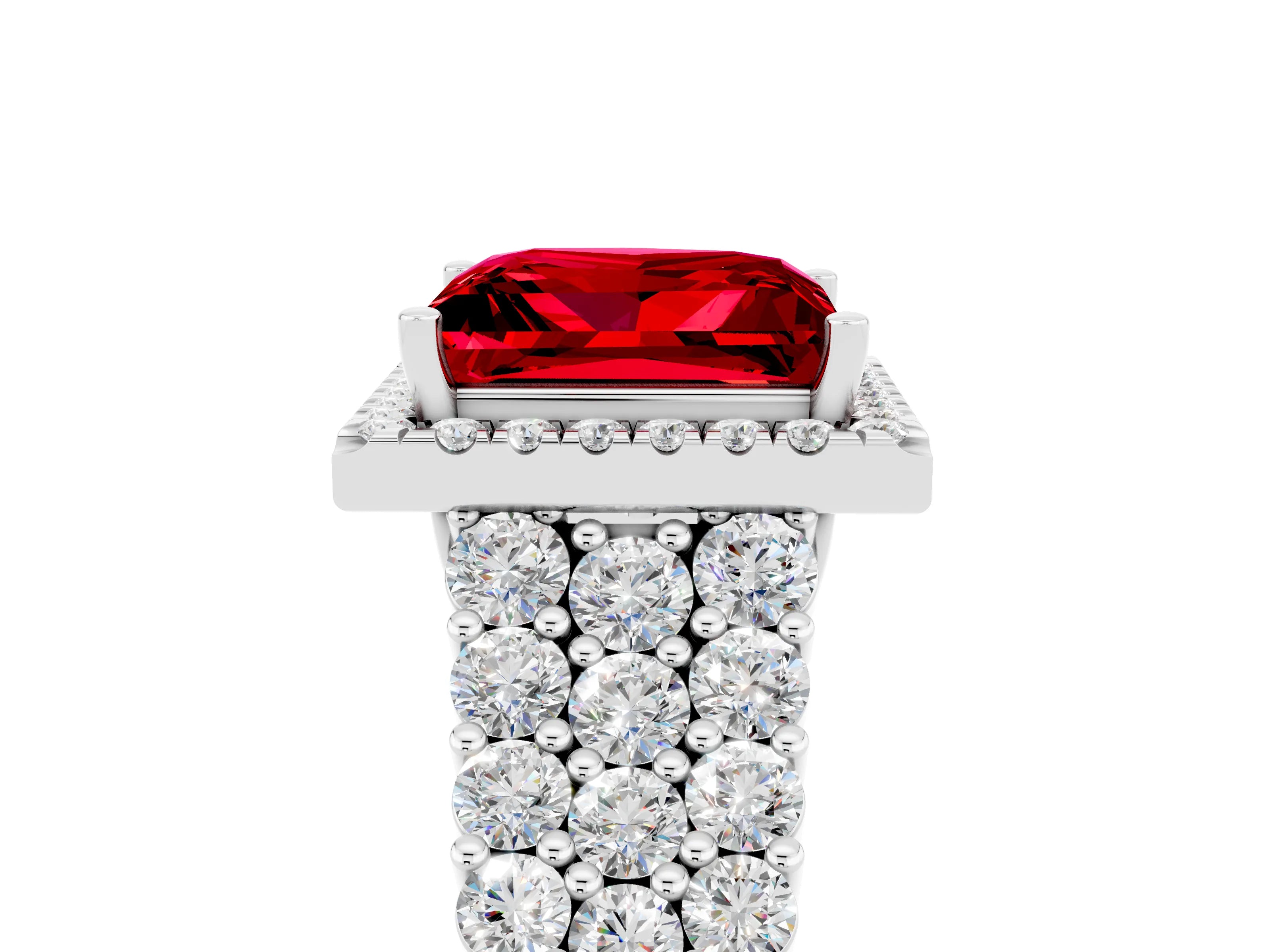White gold Princess Cut Halo Pavé Diamond Engagement Ring with Split Shank and Four-Prong Setting_5