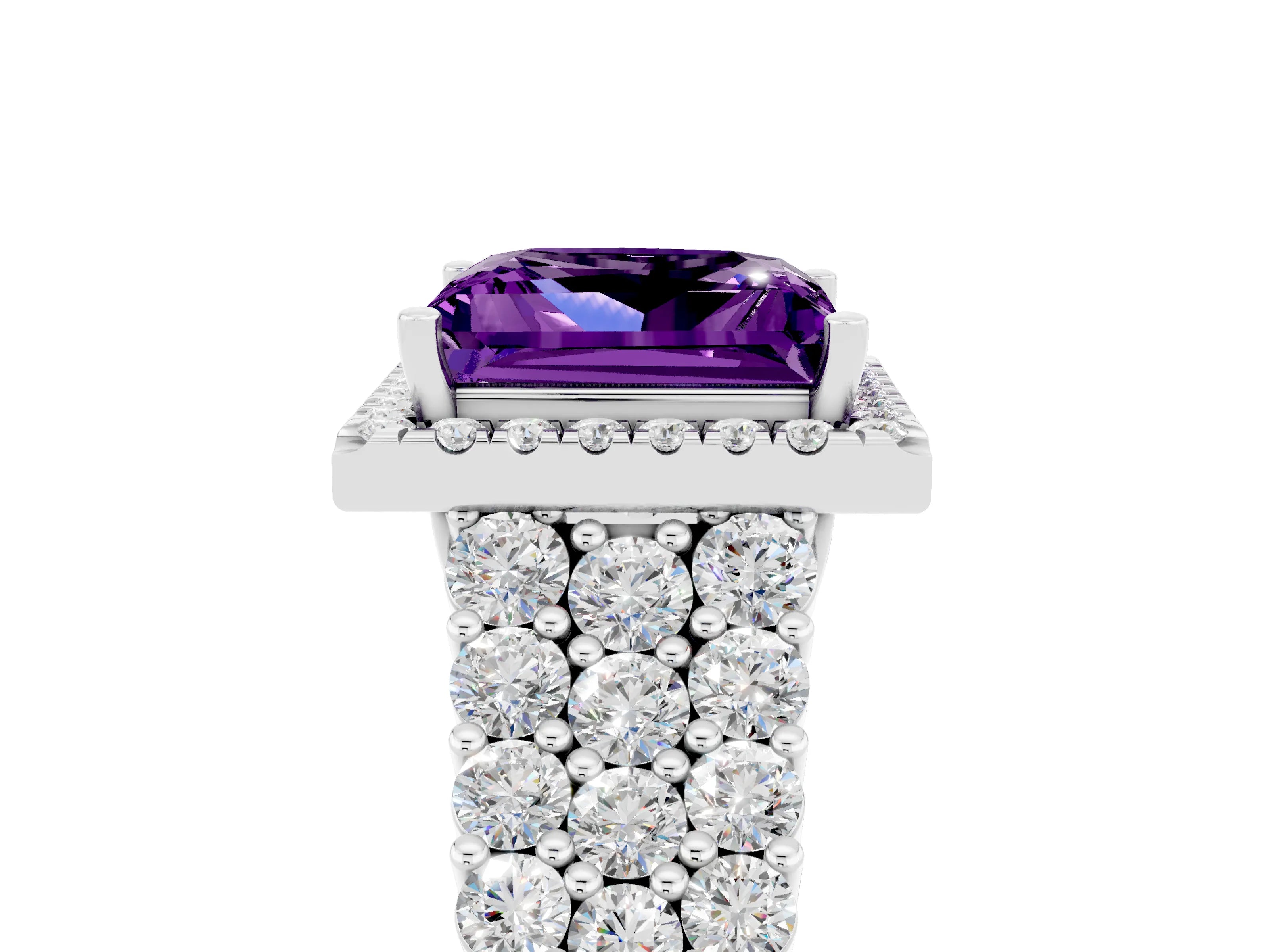 White gold Princess Cut Halo Pavé Diamond Engagement Ring with Split Shank and Four-Prong Setting_5
