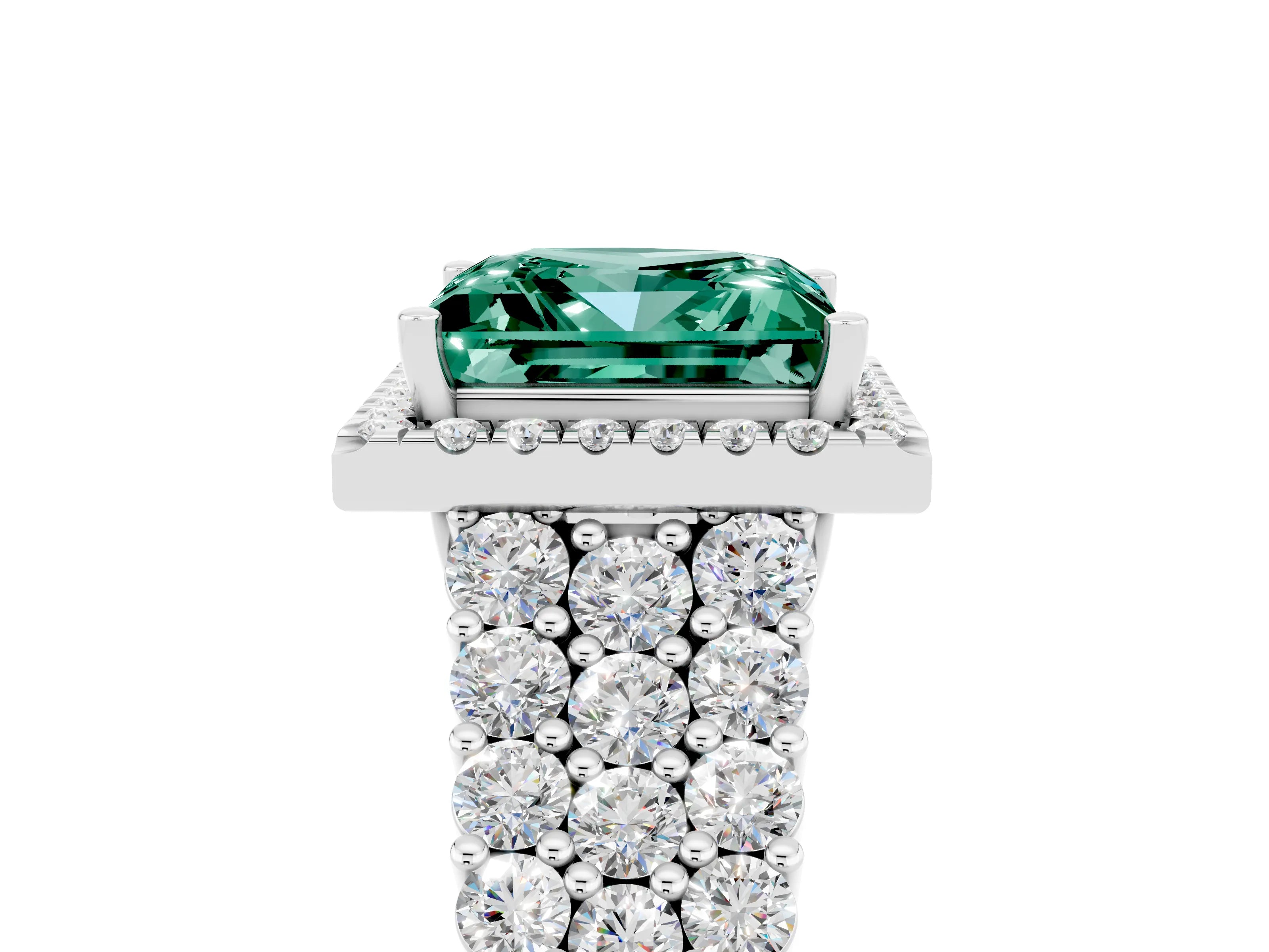 White gold Princess Cut Halo Pavé Diamond Engagement Ring with Split Shank and Four-Prong Setting_5