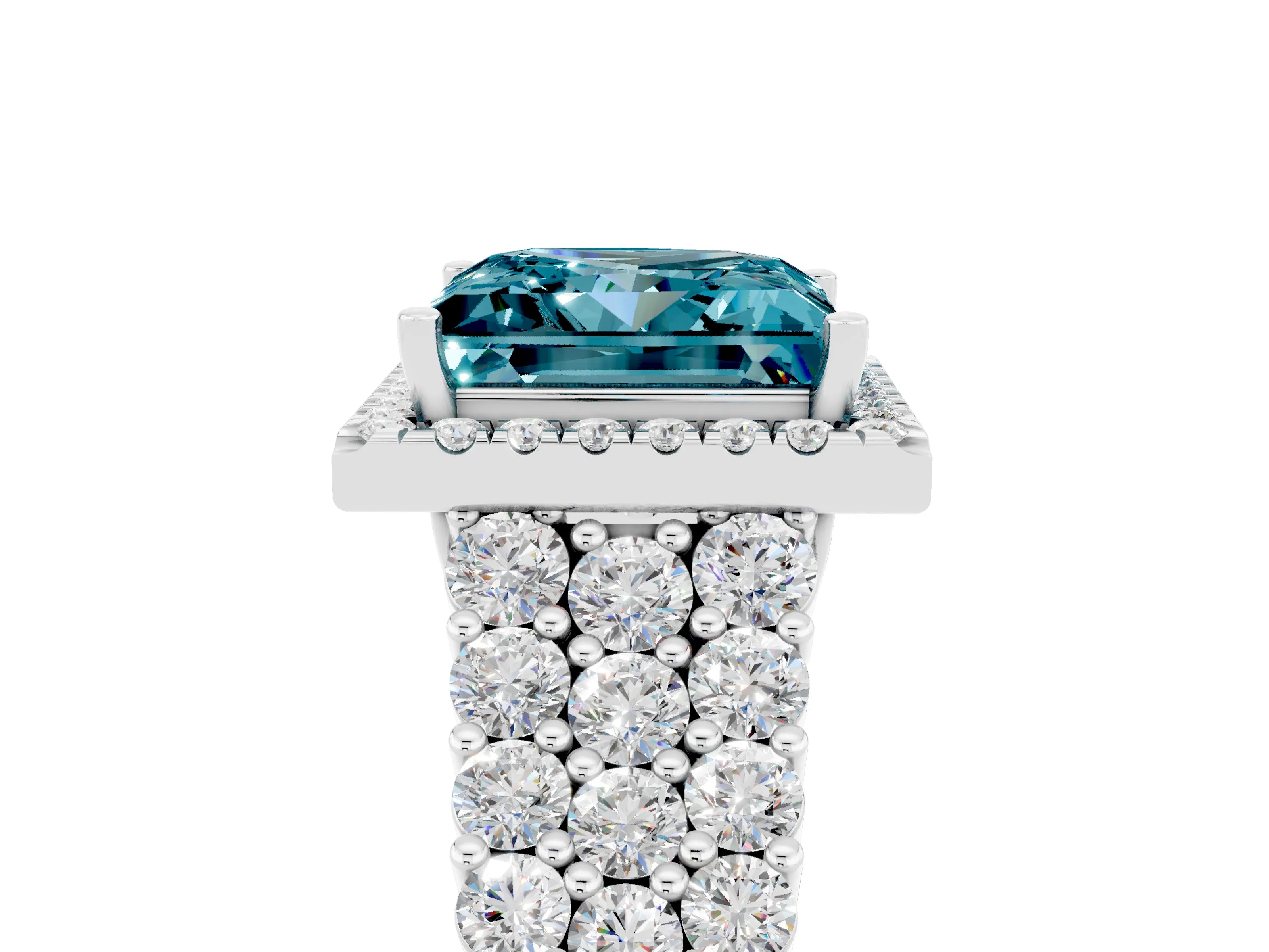 White gold Princess Cut Halo Pavé Diamond Engagement Ring with Split Shank and Four-Prong Setting_5