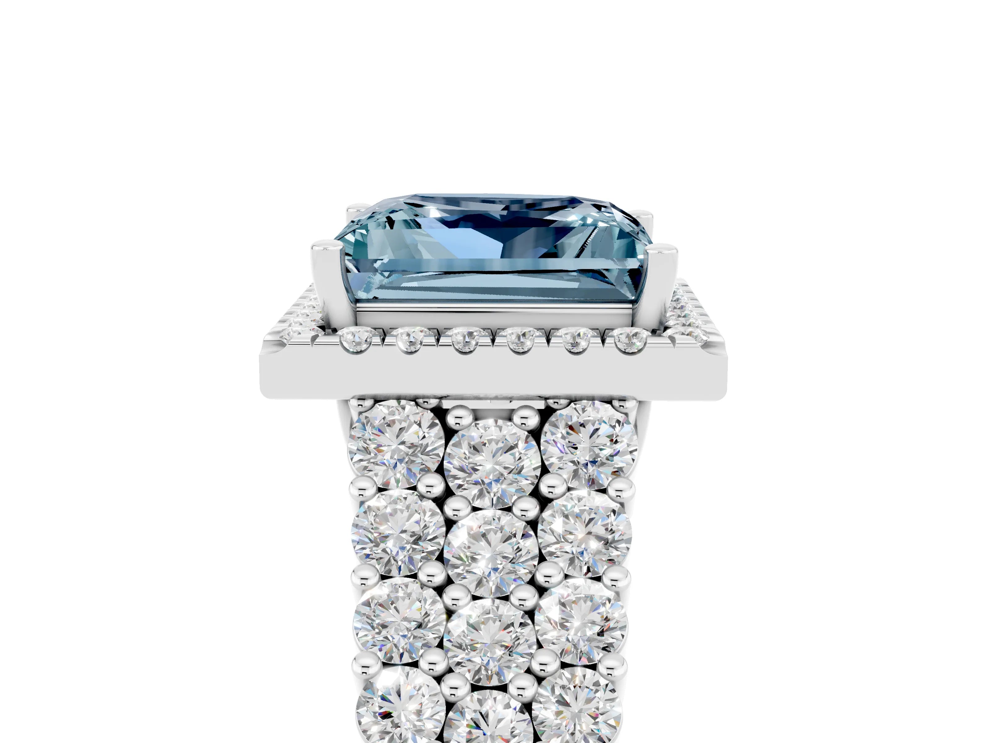 White gold Princess Cut Halo Pavé Diamond Engagement Ring with Split Shank and Four-Prong Setting_5