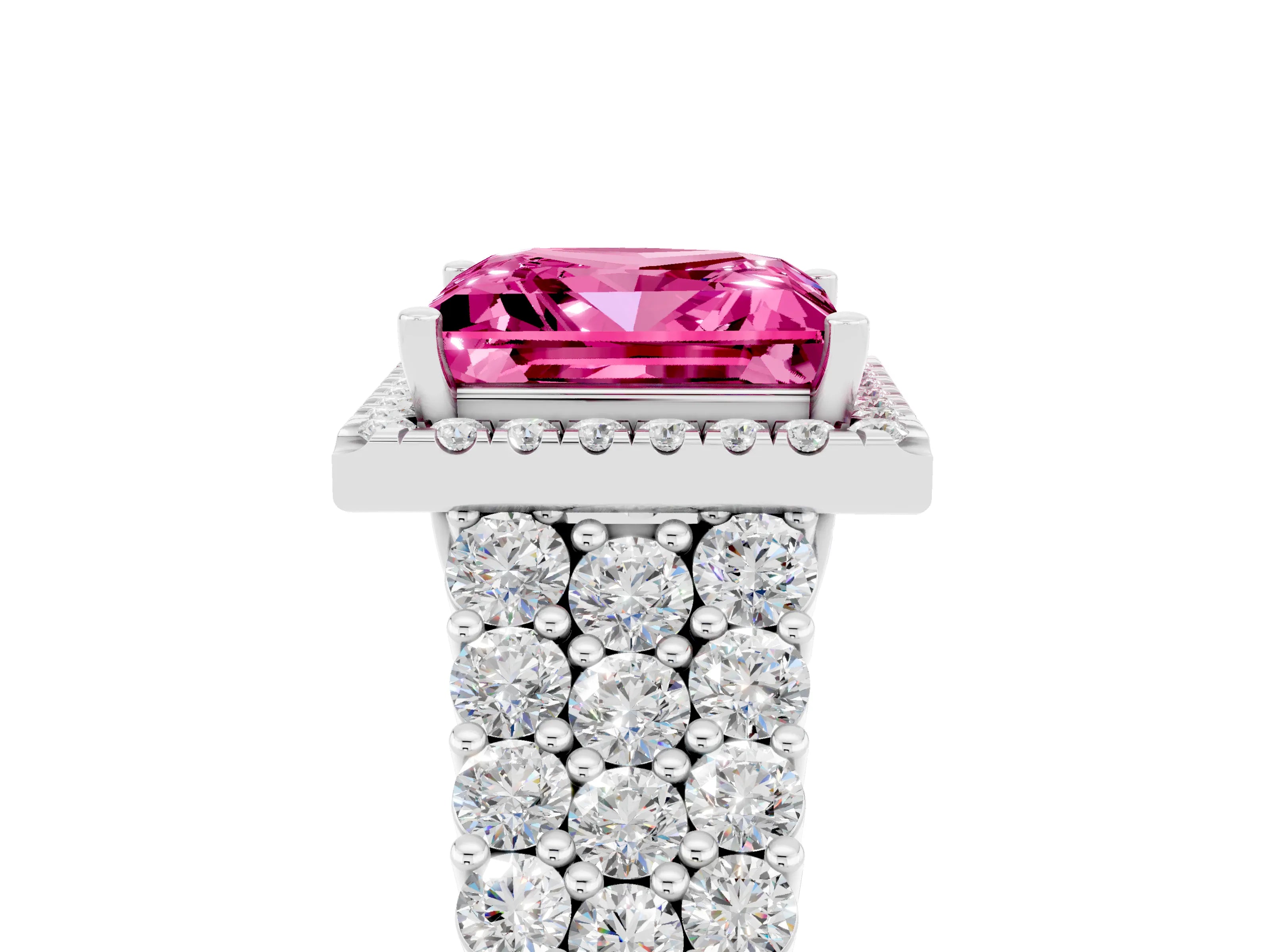 White gold Princess Cut Halo Pavé Diamond Engagement Ring with Split Shank and Four-Prong Setting_5