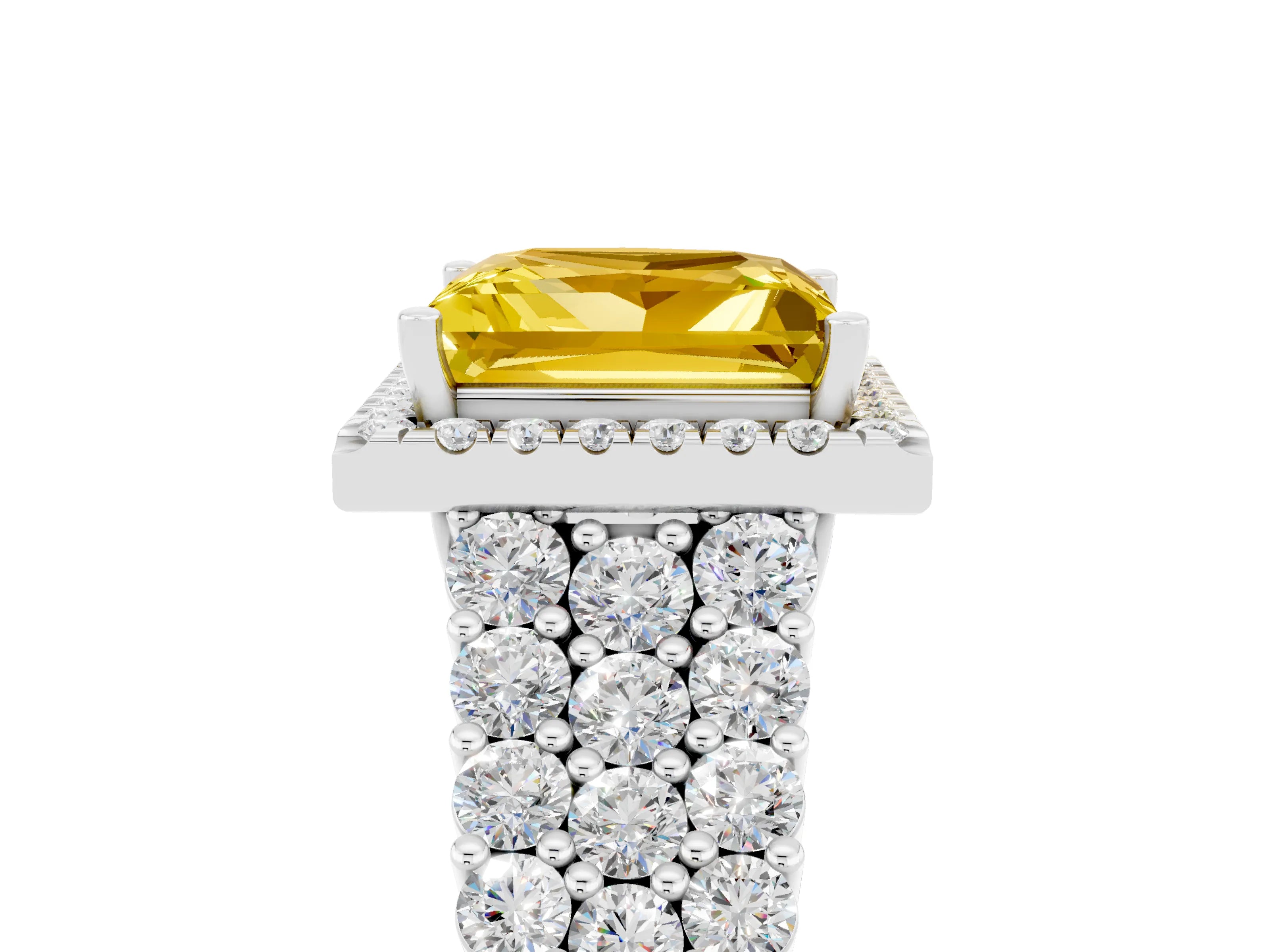 White gold Princess Cut Halo Pavé Diamond Engagement Ring with Split Shank and Four-Prong Setting_5