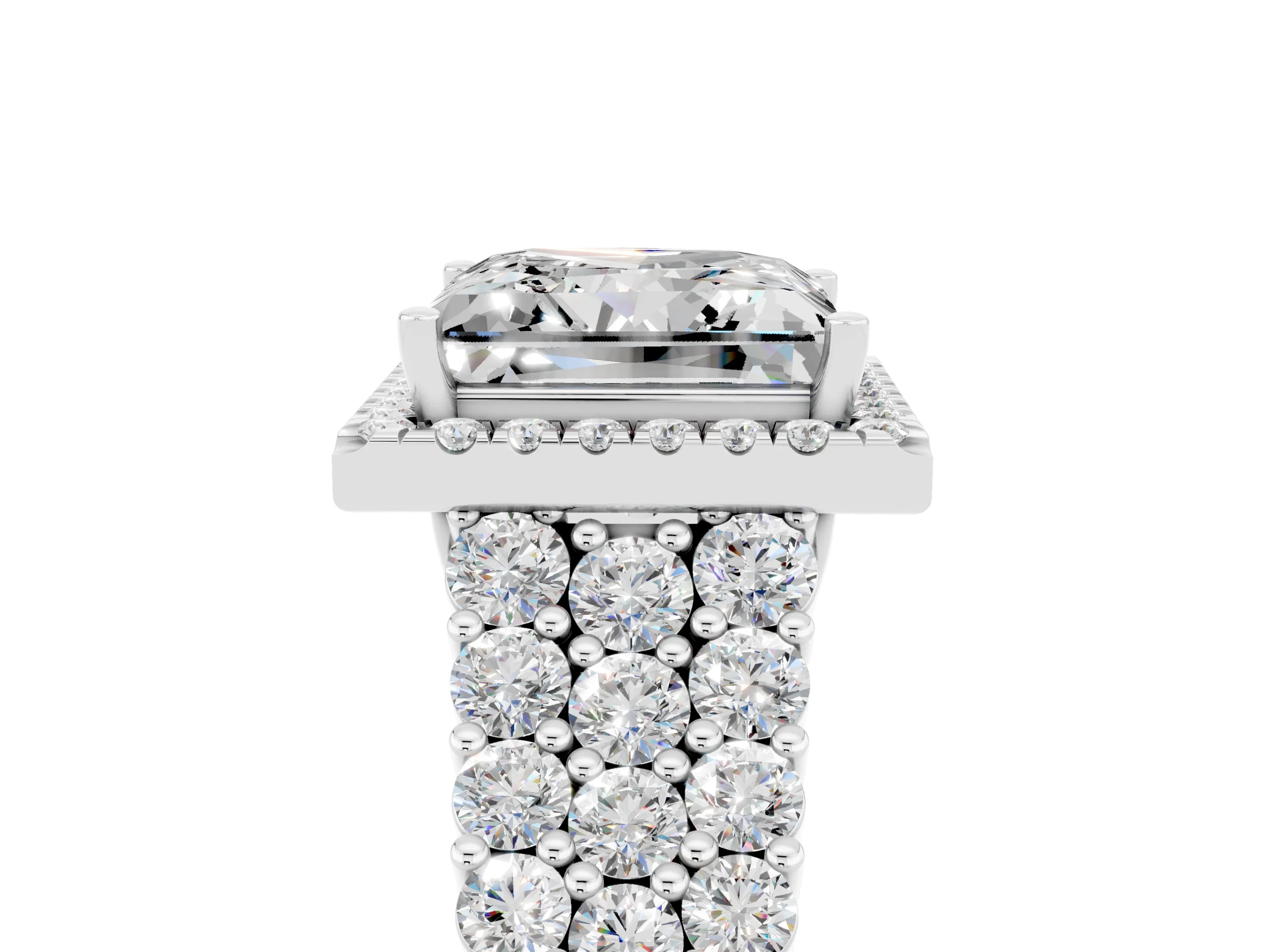 White gold Princess Cut Halo Pavé Diamond Engagement Ring with Split Shank and Four-Prong Setting_5