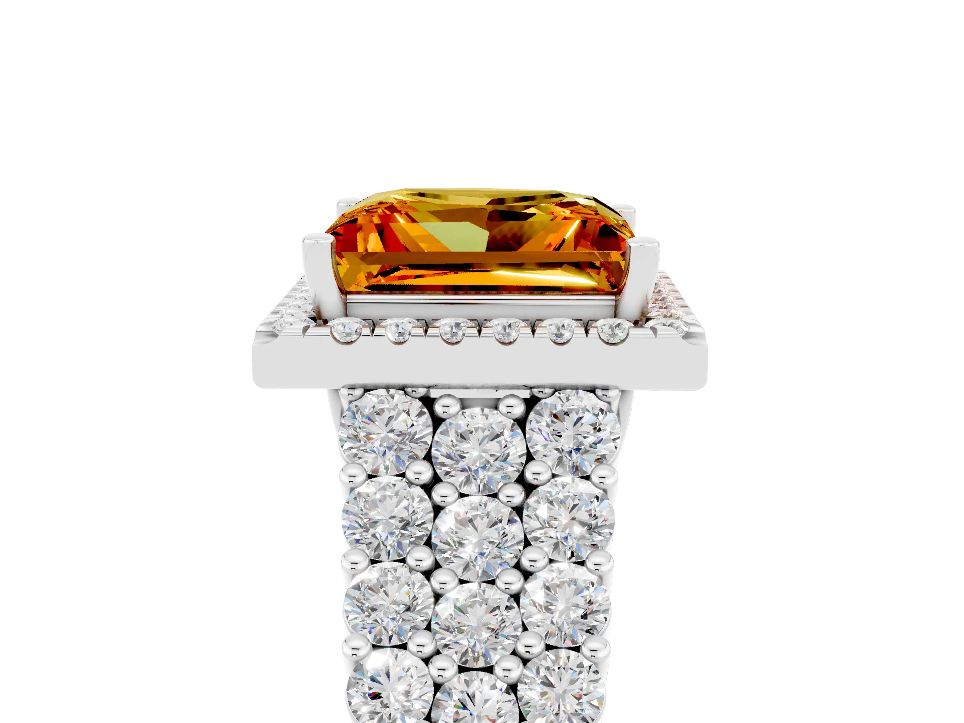 White gold Princess Cut Halo Pavé Diamond Engagement Ring with Split Shank and Four-Prong Setting_5