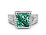 White gold Princess Cut Halo Pavé Diamond Engagement Ring with Split Shank and Four-Prong Setting
