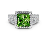 White gold Princess Cut Halo Pavé Diamond Engagement Ring with Split Shank and Four-Prong Setting