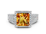 White gold Princess Cut Halo Pavé Diamond Engagement Ring with Split Shank and Four-Prong Setting