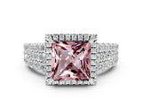 White gold Princess Cut Halo Pavé Diamond Engagement Ring with Split Shank and Four-Prong Setting
