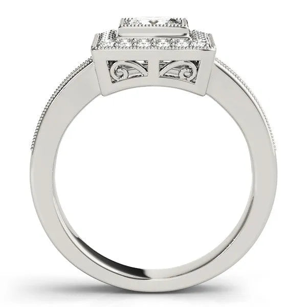 White gold Princess Cut Halo Pavé Diamond Ring