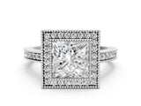 White gold Princess Cut Halo Pavé Diamond Ring_14