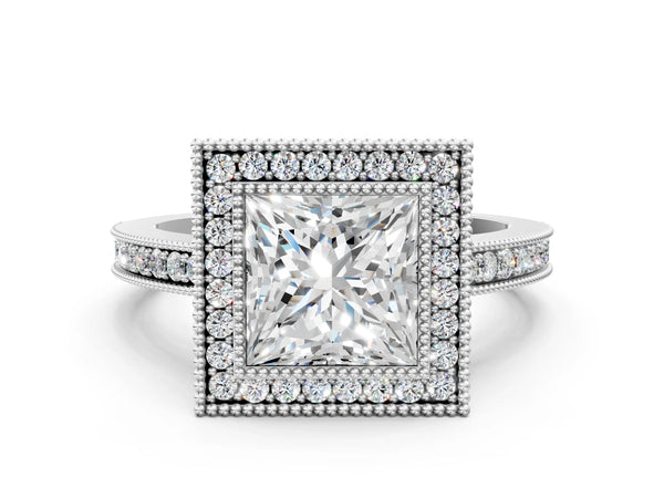 White gold Princess Cut Halo Pavé Diamond Ring