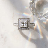 White gold Princess Cut Halo Pavé Diamond Ring_27