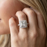 White gold Princess Cut Halo Pavé Solitaire Ring with Four-Prong Setting_23