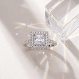 White gold Princess Cut Halo Pavé Solitaire Ring with Four-Prong Setting_24