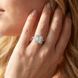 White gold Princess Cut Halo Pavé Solitaire Ring with Milgrain Band_5