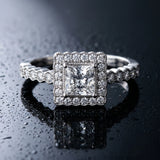 White gold Princess Cut Halo Pavé Solitaire Ring with Milgrain Band_6