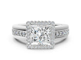 White gold Princess Cut Halo Pave Band Four-Prong Ring_74