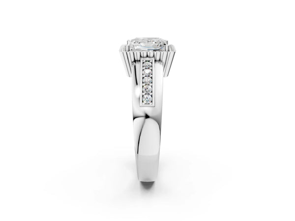 White gold Princess Cut Halo Pave Band Four-Prong Ring