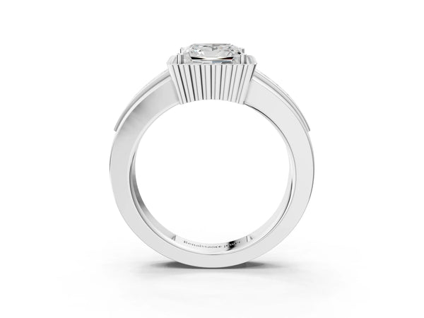 White gold Princess Cut Halo Pave Band Four-Prong Ring