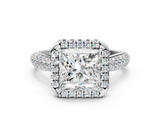 White gold Princess Cut Halo Pave Band Four-Prong Setting Ring_38