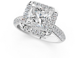 White gold Princess Cut Halo Pave Band Four-Prong Setting Ring_39
