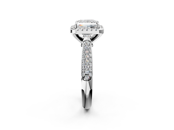 White gold Princess Cut Halo Pave Band Four-Prong Setting Ring