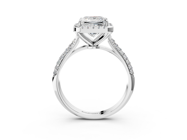 White gold Princess Cut Halo Pave Band Four-Prong Setting Ring