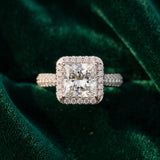 White gold Princess Cut Halo Pave Band Four-Prong Setting Ring_53