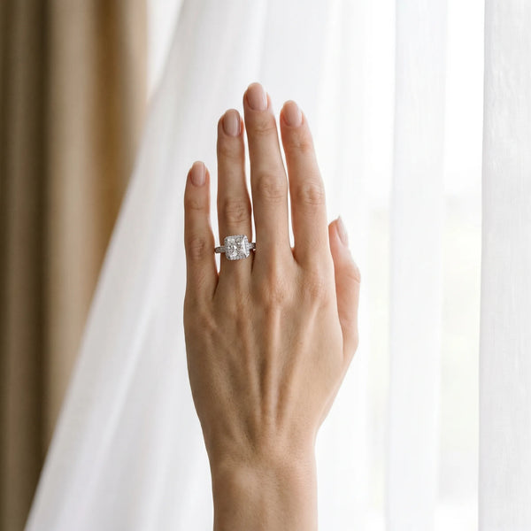 White gold Princess Cut Halo Pave Band Four-Prong Setting Ring