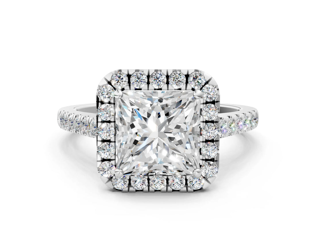White gold Princess Cut Halo Pave Diamond Engagement Ring with Four-Prong Setting_8