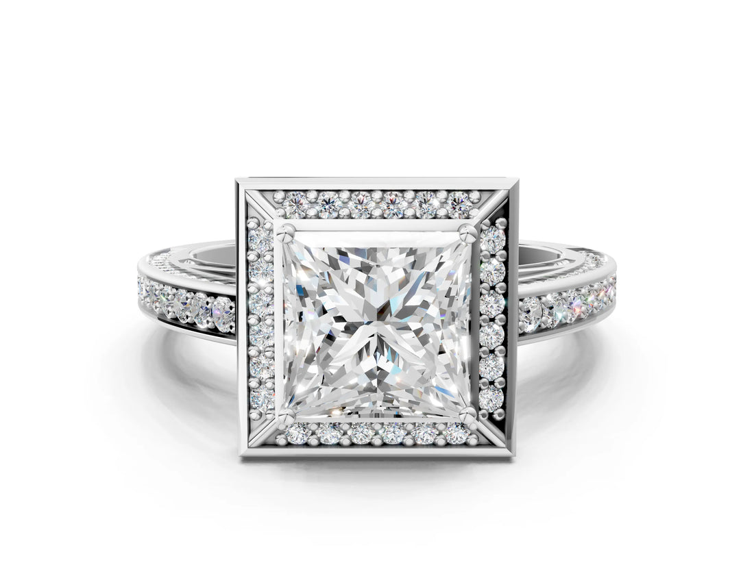 White gold Princess Cut Halo Pave Split Shank Prong Setting Ring_52