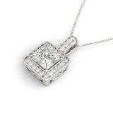 White gold Princess Cut Halo Pendant with Four-Prong Setting 1