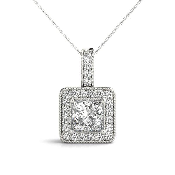 Silver Princess Cut Halo Pendant with Four-Prong Setting