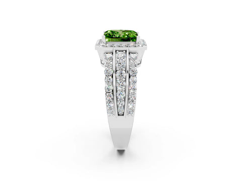 White gold Princess Cut Halo Peridot Ring with Split Shank and Four-Prong Setting_2