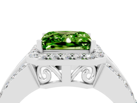 White gold Princess Cut Halo Peridot Ring with Split Shank and Four-Prong Setting_4