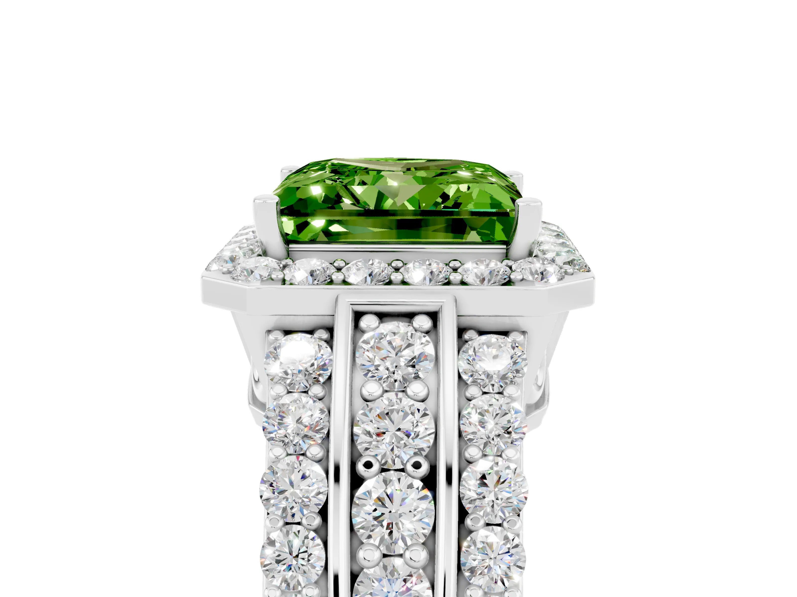 White gold Princess Cut Halo Peridot Ring with Split Shank and Four-Prong Setting_5
