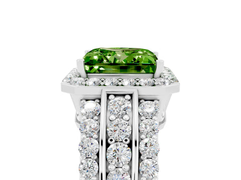 White gold Princess Cut Halo Peridot Ring with Split Shank and Four-Prong Setting_5