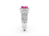 White gold Princess Cut Halo Pink Sapphire Ring with Split Shank and Four-Prong Setting_26