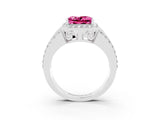 White gold Princess Cut Halo Pink Sapphire Ring with Split Shank and Four-Prong Setting_27