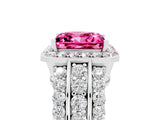White gold Princess Cut Halo Pink Sapphire Ring with Split Shank and Four-Prong Setting_29