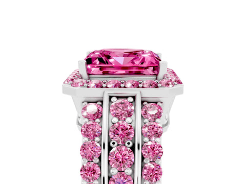 White gold Princess Cut Halo Pink Sapphire Ring with Split Shank and Four-Prong Setting_5