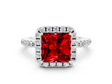 White gold Princess Cut Halo Round Diamond Pavé Band Four-Prong Ring