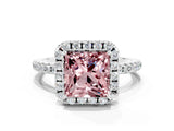 White gold Princess Cut Halo Round Diamond Pavé Band Four-Prong Ring