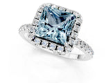 White gold Princess Cut Halo Round Diamond Pavé Band Four-Prong Ring_1