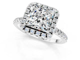 White gold Princess Cut Halo Round Diamond Pavé Band Four-Prong Ring_1