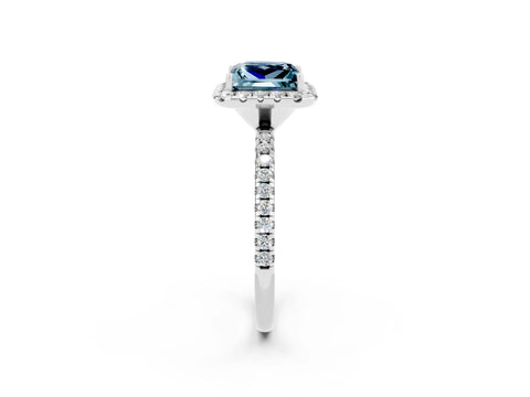 White gold Princess Cut Halo Round Diamond Pavé Band Four-Prong Ring_2