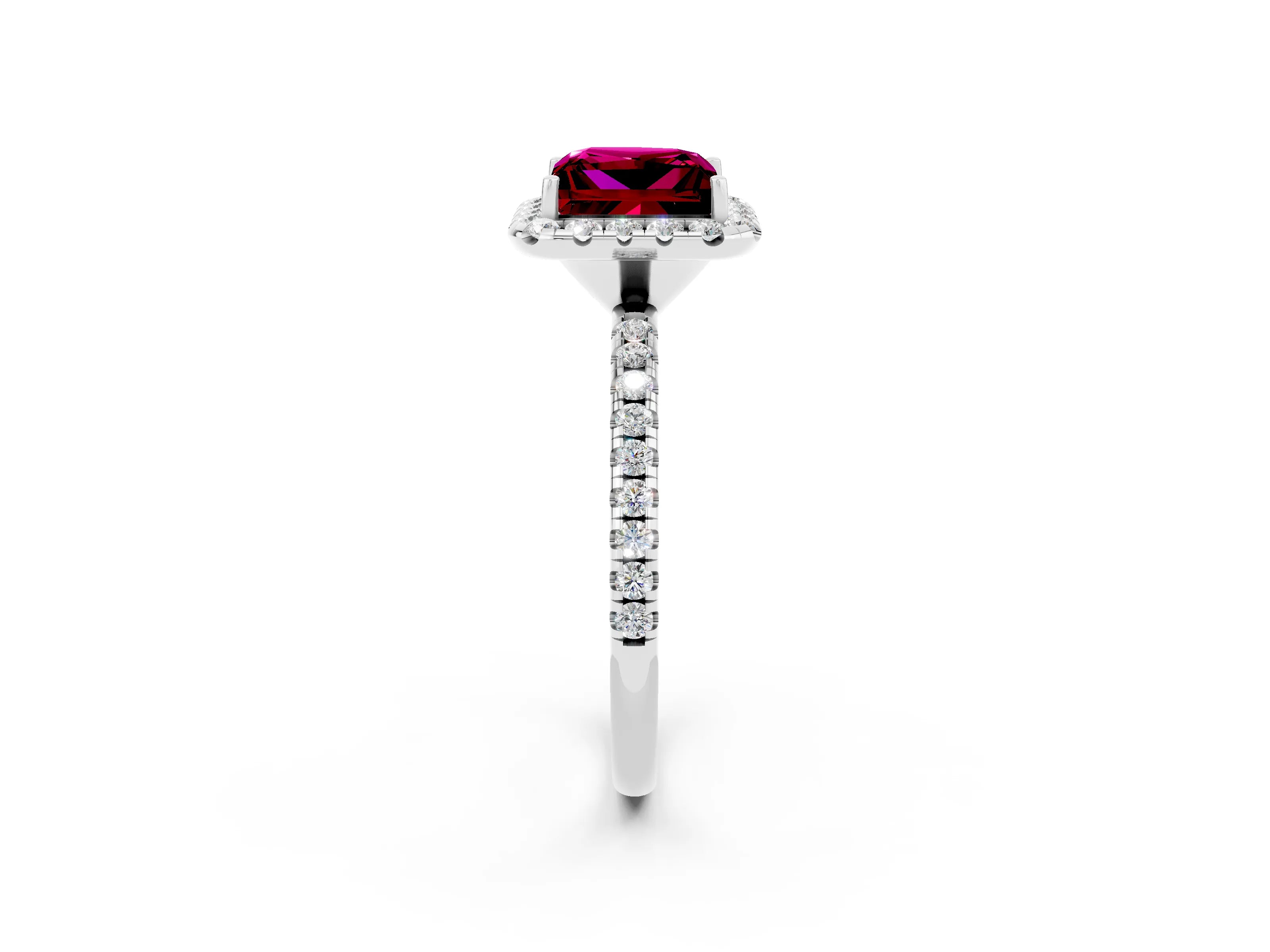 White gold Princess Cut Halo Round Diamond Pavé Band Four-Prong Ring_2